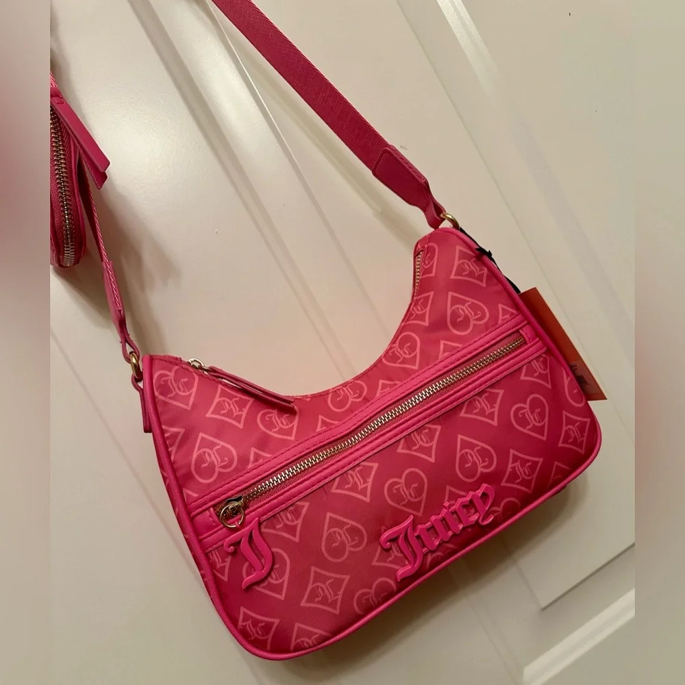 NWT Juicy Couture Bright Hot Pink Monogram Crossbody Bag Y2K Style w/ Coin Pouch - Picture 13 of 13